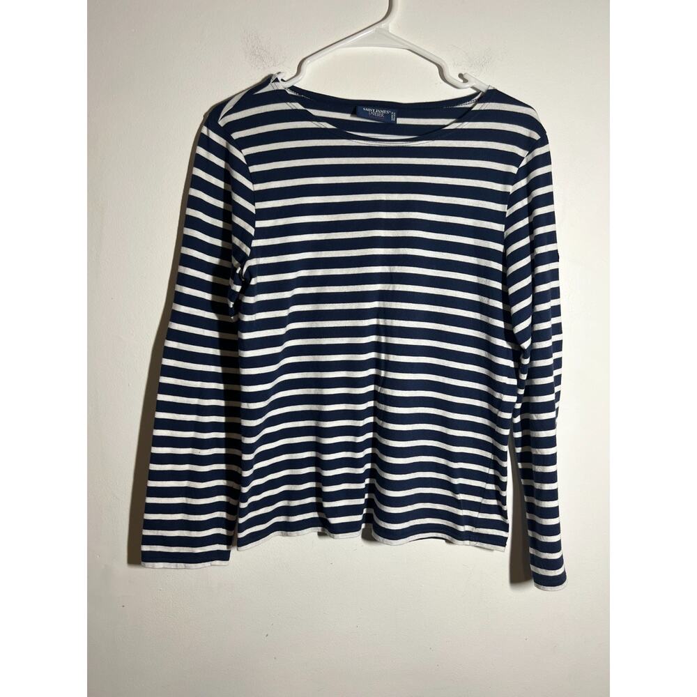 Saint James Men's Unisex Navy Ecru Minquiers Modern Long Sleeve Breton Shirt S